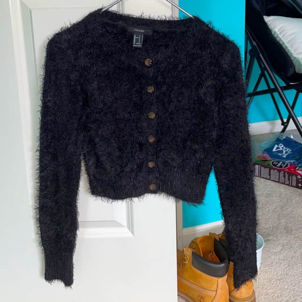 Fuzzy black crew neck sweater